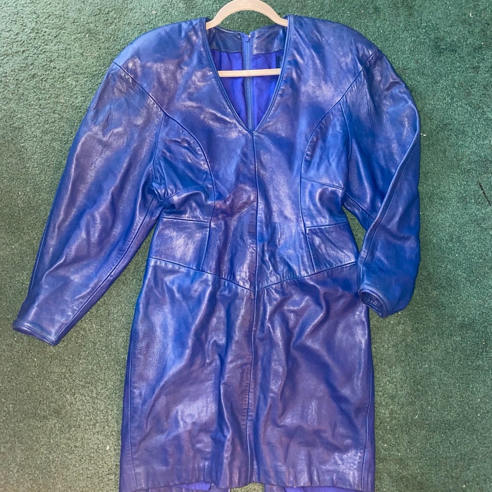 80s blue leather dress